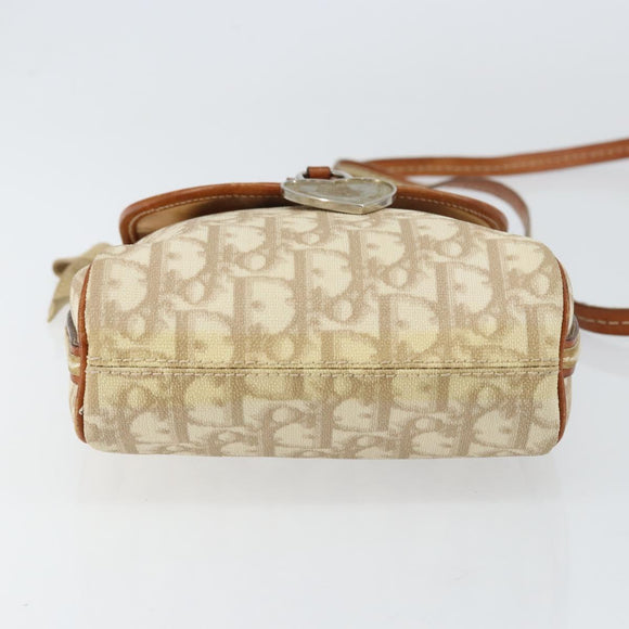 Christian Dior Trotter Canvas Romantic Schultertasche PVC Beige Silber Auth 156500