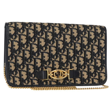 Christian Dior Trotter Canvas Chain Shoulder Bag Navy Gold Auth 156501V