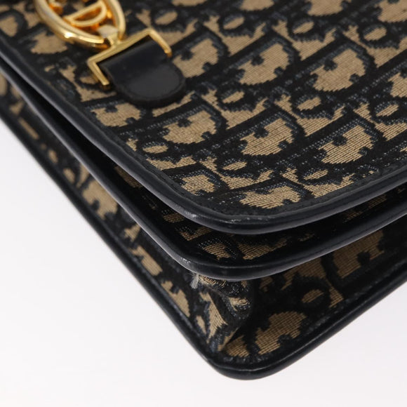 Christian Dior Trotter Canvas Chain Shoulder Bag Navy Gold Auth 156501V