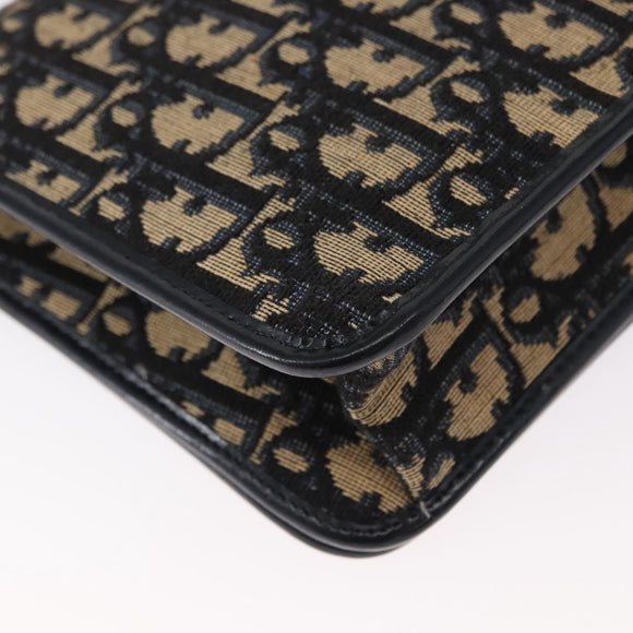 Christian Dior Trotter Canvas Chain Shoulder Bag Navy Gold Auth 156501V