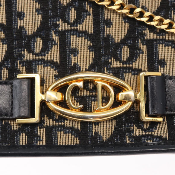 Christian Dior Trotter Canvas Chain Shoulder Bag Navy Gold Auth 156501V