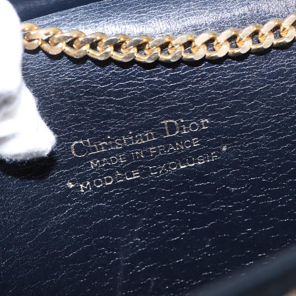 Christian Dior Trotter Canvas Chain Shoulder Bag Navy Gold Auth 156501V
