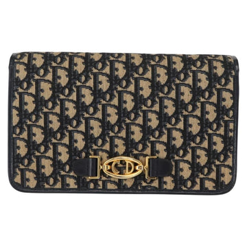 Christian Dior Trotter Canvas Chain Shoulder Bag Navy Gold Auth 156501V - 0