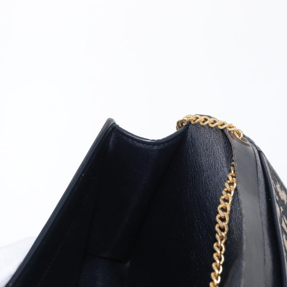 Christian Dior Trotter Canvas Chain Shoulder Bag Navy Gold Auth 156501V