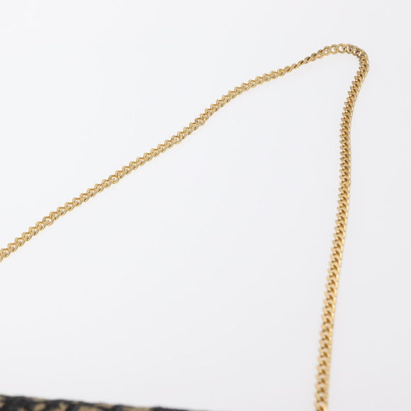Christian Dior Trotter Canvas Chain Shoulder Bag Navy Gold Auth 156501V