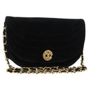 CHANEL Chain Shoulder Bag Velor Black Gold CC Auth 156502-1