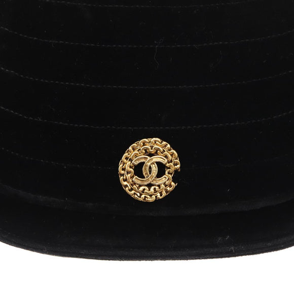 CHANEL Chain Shoulder Bag Velor Black Gold CC Auth 156502