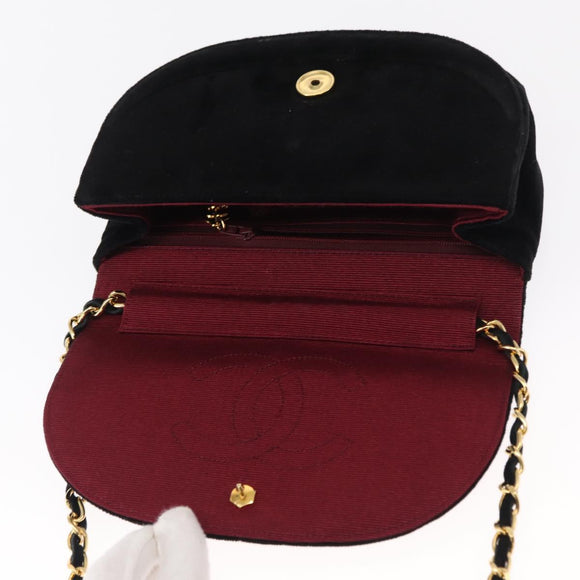 CHANEL Chain Shoulder Bag Velor Black Gold CC Auth 156502