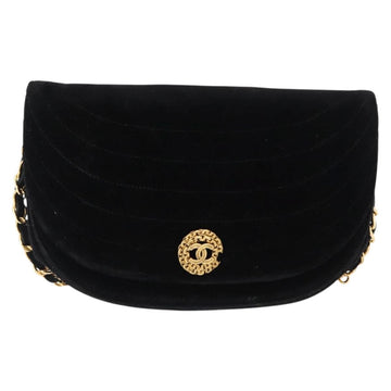 CHANEL Chain Shoulder Bag Velor Black Gold CC Auth 156502 - 0