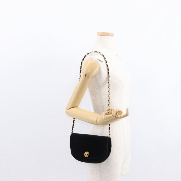 CHANEL Chain Shoulder Bag Velor Black Gold CC Auth 156502