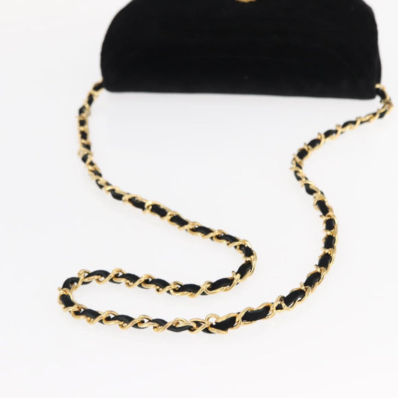 CHANEL Chain Shoulder Bag Velor Black Gold CC Auth 156502