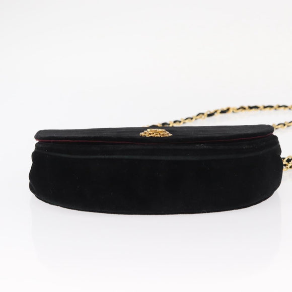 CHANEL Chain Shoulder Bag Velor Black Gold CC Auth 156502