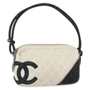 CHANEL Matelasse Cambon Line Hand Bag Calf Skin White Silver CC Auth 156503-1