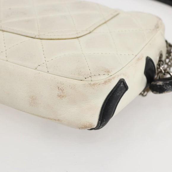 CHANEL Matelasse Cambon Line Hand Bag Calf Skin White Silver CC Auth 156503