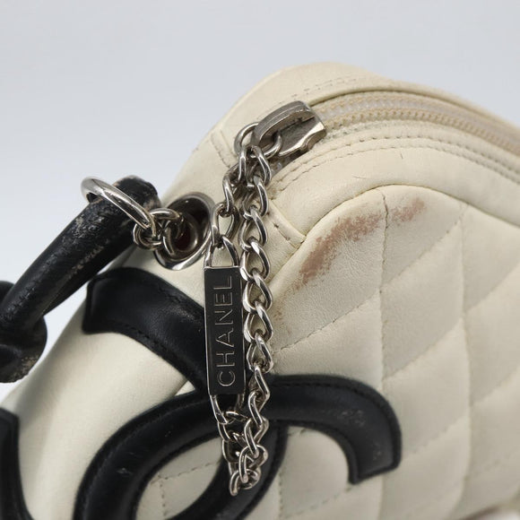 CHANEL Matelasse Cambon Line Hand Bag Calf Skin White Silver CC Auth 156503