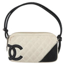 CHANEL Matelasse Cambon Line Hand Bag Calf Skin White Silver CC Auth 156503-2