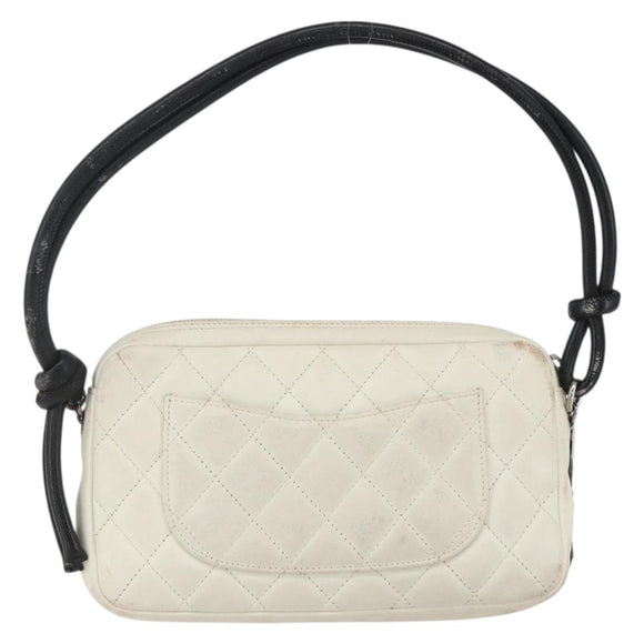 CHANEL Matelasse Cambon Line Hand Bag Calf Skin White Silver CC Auth 156503