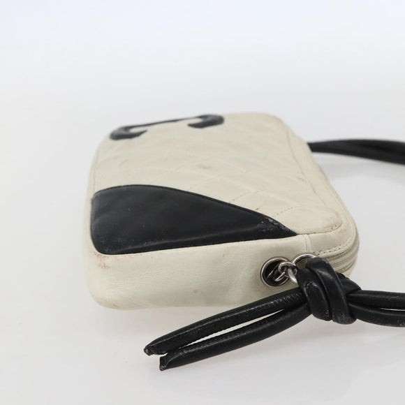 CHANEL Matelasse Cambon Line Hand Bag Calf Skin White Silver CC Auth 156503