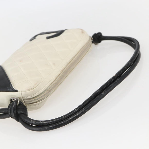 CHANEL Matelasse Cambon Line Hand Bag Calf Skin White Silver CC Auth 156503