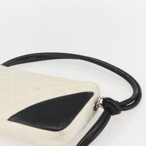 CHANEL Matelasse Cambon Line Hand Bag Calf Skin White Silver CC Auth 156503