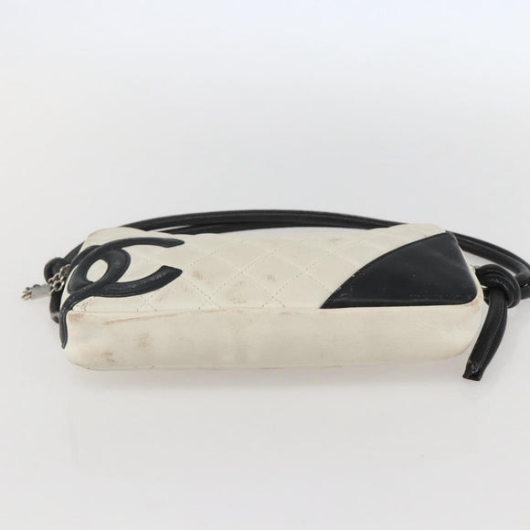 CHANEL Matelasse Cambon Line Hand Bag Calf Skin White Silver CC Auth 156503