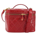 CHANEL Matelasse Vanity Hand Bag Patent leather 2way Red Gold CC Auth 156504-1