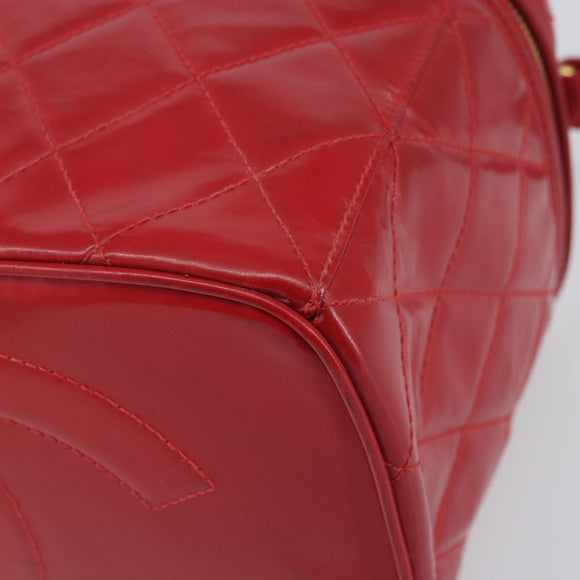 CHANEL Matelasse Vanity Hand Bag Patent leather 2way Red Gold CC Auth 156504