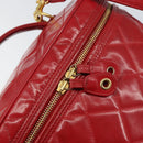 CHANEL Matelasse Vanity Hand Bag Patent leather 2way Red Gold CC Auth 156504-19