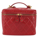 CHANEL Matelasse Vanity Hand Bag Patent leather 2way Red Gold CC Auth 156504-13