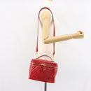 CHANEL Matelasse Vanity Hand Bag Patent leather 2way Red Gold CC Auth 156504-25