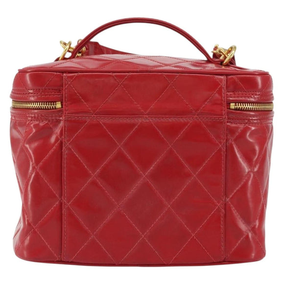 CHANEL Matelasse Vanity Hand Bag Patent leather 2way Red Gold CC Auth 156504