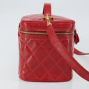 CHANEL Matelasse Vanity Hand Bag Patent leather 2way Red Gold CC Auth 156504-4