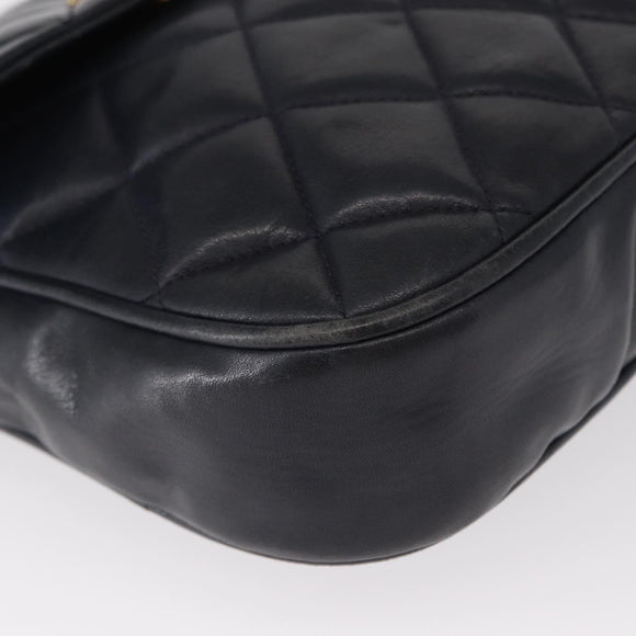 CHANEL Matelasse Chain Shoulder Bag Lamb Skin Navy Gold CC Auth 156505