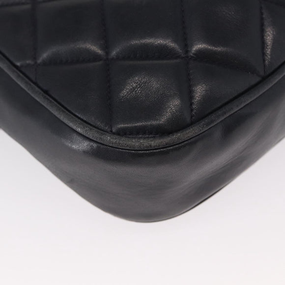 CHANEL Matelasse Chain Shoulder Bag Lamb Skin Navy Gold CC Auth 156505