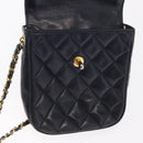 CHANEL Matelasse Chain Shoulder Bag Lamb Skin Navy Gold CC Auth 156505-20