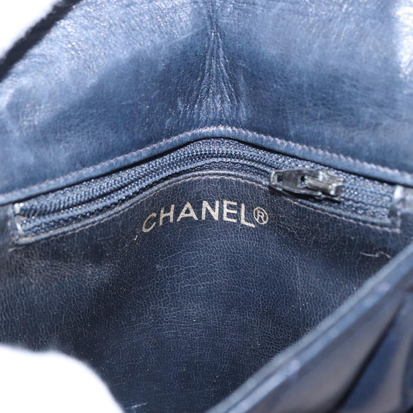 CHANEL Matelasse Chain Shoulder Bag Lamb Skin Navy Gold CC Auth 156505