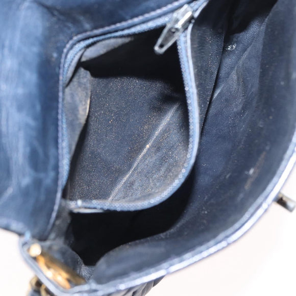 CHANEL Matelasse Chain Shoulder Bag Lamb Skin Navy Gold CC Auth 156505