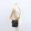 CHANEL Matelasse Chain Shoulder Bag Lamb Skin Navy Gold CC Auth 156505-25