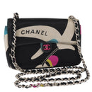 CHANEL Chain Shoulder Bag Satin Black Silver CC Auth 156506-1