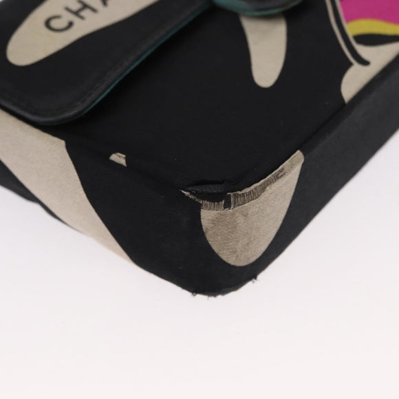 CHANEL Chain Shoulder Bag Satin Black Silver CC Auth 156506