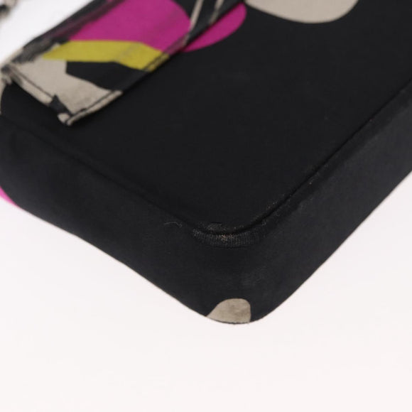 CHANEL Chain Shoulder Bag Satin Black Silver CC Auth 156506