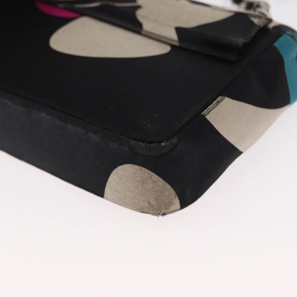 CHANEL Chain Shoulder Bag Satin Black Silver CC Auth 156506