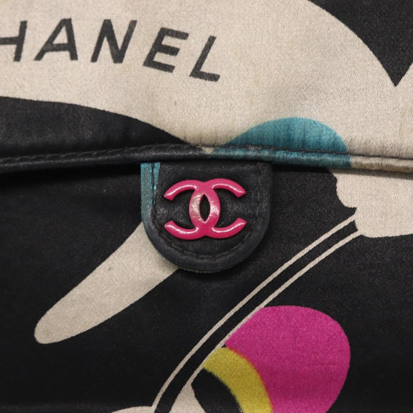 CHANEL Chain Shoulder Bag Satin Black Silver CC Auth 156506