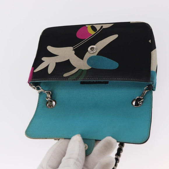 CHANEL Chain Shoulder Bag Satin Black Silver CC Auth 156506