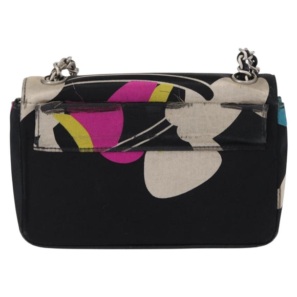 CHANEL Chain Shoulder Bag Satin Black Silver CC Auth 156506