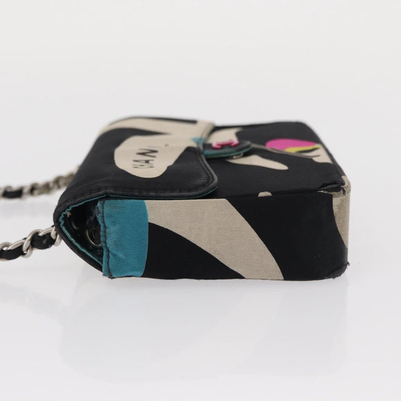 CHANEL Chain Shoulder Bag Satin Black Silver CC Auth 156506