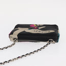 CHANEL Chain Shoulder Bag Satin Black Silver CC Auth 156506-7