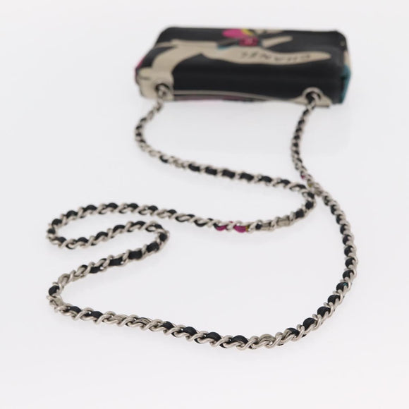 CHANEL Chain Shoulder Bag Satin Black Silver CC Auth 156506