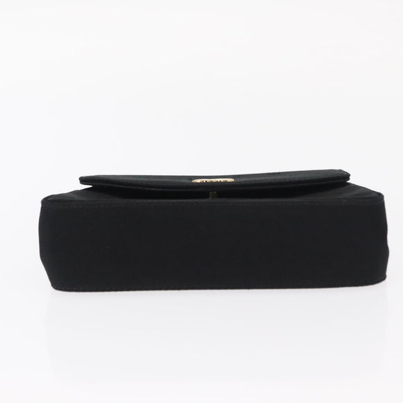 CHANEL Pouch Satin Black Gold CC Auth 156507