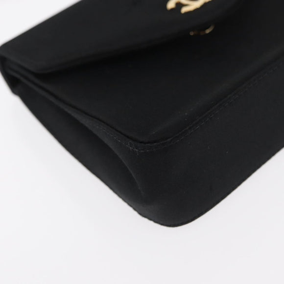 CHANEL Pouch Satin Black Gold CC Auth 156507
